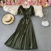 Повседневные платья французское шикарное платье Женское ошейник с коротким рукавом с плиссированным с крашкой для ремня эластичная талия vestidos a-line