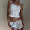 Retro Fairy Coquette Y2K piżamą stroje wygodne 2 -częściowy zestaw na salon kobiet sexy v dekolt spaghetti pasek Camis Crop Tops Shorts 240426