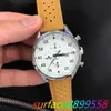 Space 1887 Watches Men's Automatic Movement Punch Hole Leather Brown 44mm Stainless steel White Dial Wristwatch Watch
