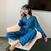 Home Clothing Women Ice Silk Pajama Kobiety Autusza Długie rękawie projektantki piżamowe Zestaw prostego swobody swobodę symulacji Symulacja jedwabna zużycie domu