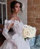Pełna koronkowa sukienki ślubne księżniczki Off the Rameer gorset Ball suknie ślubne ślubne sukienki koronkowe z tyłu kaplicy ogród panna młoda 2024 Summ