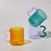 マグカップコーヒーカップ色の耳ガラスカップ手作りシンプルウェーブコーヒーカップお湯のドラムギフト飲料300ml J240428に使用