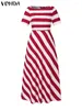 Robes de fête Vonda 2024 Femmes sexy au large de l'épaule élégante Stripe imprimée robe maxi décontractée longue robe de soleil courte