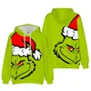 Familie Matching Outfits Green Furry Grinch Hoodie 3D Gedrukte kerst Hoodie Hoodie