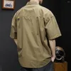 Herren lässige Hemden männlicher kurzer Kurzarm mit Taschenhemd Kleidung Sommer Japanische Vintage -Ästhetikdesigner Mode 2024 I.