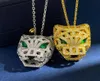 Collane a ciondolo di alta qualità in argento in oro d'oro micro cristallo pietra brusca occhio verde cravatta leopardo 3d per uomini donne lunghe catena J5180147