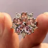 Band Rings Cute Womens Pink Crystal Stone Ring Charm Upgraded Thin Wedding Ring Suitable for Womens Daily Bridal Flower Zircon Engagement Ring Q240427