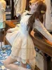 Casual klänningar långärmad ruffle krage elegant spetsfest klänning för kvinnor hög midja minikaka 2024 höstkoreansk y2k prinsessa