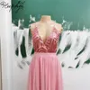 Robes de fête belles robes de soirée rose arrière sans dos 2024 en stock une ligne spaghetti bretelles tulle sexy femmes formelles robes en gros en gros