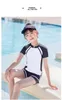 Double Layers Shorts Girls Swimwear Two-Pieces Suits Summer Beach Clothes L-5XL Kids Short-sleeve Swimsuit For Girl Pink Black 240422