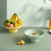 Bandeja de frutas multifuncionais de estilo europeu com design de borda suave para sala de estar e drenagem de refeições economiza esforço de tempo