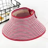 Beretten geweven Cap Foldable Rot Straw Sun Hat For Women Stijlvol gestreept strand met UV -bescherming Ideale tuinieren visreizen