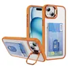 iPhone 15 15 13 12 Pro Max 11 Plus Clear Wallet Shockproof KickstandカバーのカメラHo Ider for iPhoneの透明なカードポケットスロット電話ケース