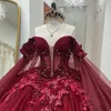 Wein rot von Schulter Quinceanera Kleid 2024 Vestidos de 15 Anos Ballkleid Bogen Süße 16 Geburtstagsfeier -Kleider Festzug Miss Princess