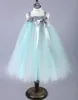 Mädchenkleider Mädchen Kleid Kinder Häkeln Tulle Tutu Ballkleid mit Rosenblume und Stirnband Kinder Hochzeitsfeier Tutus Abend