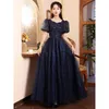 Party Dresses Luxury Sequin Blue Evening Dress For Women Annual Conference Hosting Ball Gown Puff Sleeve Sqare Collar Banquet Princess