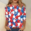 Polos pour femmes 3/4 chemises à manches pour femmes Indépendance jour imprimé graphiques t-shirts Blouses décontractées