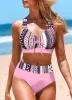 Set New Summer High Elastic Bikini Set Vintage Atmosphere Stripe Print Two Piece Tank Top Sexy Women's Beach Swimsuit S5XL