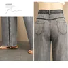 Jeans femininos Cinza Mulher Jeans Denim Pontas de perna larga Mulheres Mulheres Summer Mapping Troushers Loose Lyocell Contrast Shadow High Wistist