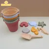 Sand Play Water Fun Silicone Beach Toys Set Kids Travel Friendly Beach Silicone Bucket Shovel Sand Molds Beach Bag Silicone Sand Toys for Toddlers T240428