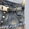 Skirts High Quality Women Denim Mesh Patchwork Lace Skirt Waist A Line Asymmetric Frill Tulle Gothic Chic Faldas Mujer 2024