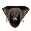 Berets Männer Schädel Feder Leder Piratenhut Gothic Destressed Vintage Wrinkle Tricorn mit einer Augenmaske