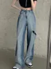 Les jeans pour femmes circyy déchirés pour les femmes baggy hautes hautes pantalons denim vintage streetwear y2k fashion printemps gradient pantalon bleu