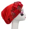 Afrykańska impreza nakrywa głowy Lady Głowa Bonnet muzułmański hijab kapelusz turbante mujer elegancki kwiat diamentów Women Turban Cap 240419