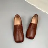 Casual schoenen Birkuir Echte lederen loafers Flats voor vrouwen naaien zachte Soled 2024 Luxe elegante vierkante teen dames