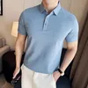 MENS KORT SLEEVED POLO SHIRT 2024 Summer British Style Solid Color Casual Tshirt Pure Cotton Slim fit Fashion Men Clothing 240425