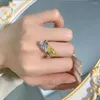 Cluster Rings IsRabbit 18K Gold Plated Pear 7 13MM Citrine White Sapphire Diamond Cocktail Ring For Women Silver 925 Fine Jewelry Free