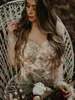 샴페인 반짝이 크리스탈 아플리케 레이스 인어 웨딩 드레스 환상 긴 소매 3D 꽃 신부 가운 로브 드 마리에