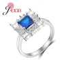 Pierścienie klastra luksusowa propozycja kobiety 925 srebrne srebro pełne wokół kryształów w kształcie kwadratu głębokie miłosne Blue Zricons żeński ślub
