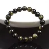 Strand Natural Golden Obsidian Stone Beads Bracelet Men Women Light Rainbow Raw Round Bead Energy Jewelry