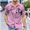 Summer Mens Shirt Music Note Imprimer Couleur solide bouton de rue extérieur Bouton de mode à manches courtes Casual Soft 240424