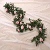 Silk Artificial Rose Vine Hanging Flowers for Wall Christmas Rattan Fake Plants Leaves Garland Romantic Wedding Home Decoration 240418