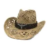 Summer Outdoor Sun Protection Cowboy Straw Hat for Men Women Wide Brim Beach Cap Natural Salt Grass Handmade Crochet Sunhat 240423