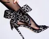 2021 Sexy Women Wabe Point Sandals Fashion Leopard Print High Heels Shoes Women Bow Summer Open Toe Losede Sandals13005352