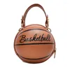 Sacs à bandouliers Femme Fille Basketball Round Pu Leather Handbag Chain Messenger Crossbody Band Bag Satchel Tote Purse