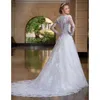 White Pure Spring 2020 New Lace A-Line Wedding Dresses Plunging Neckline See Through Back Long Sleeves Bridal Gowns Vestido De Noiva Manga