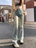 Frauen Jeans Frühling lang ausgestellte Hosen Frauen Retro Mode hohe Taille koreanische Damen Glockenboden Hosen Plissee Frau Hosen