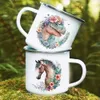 Mugs Dinosaur Horse Flower Imprimé Email Tasse créative Cake Cake Beverage Camping Camping Feu