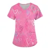 Nurse Uniform Love Heart Print Pocket V-Neck Nursing Scrubs Tops Workwear T-shirt Women Fashion Overalls Uniforms 240410