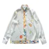 24SS Casablanca Mens Silk Shirt New Artist Orange Cuban Collier Hawaiian Men et Femme à manches longues Casablanc