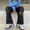 American Vibe Five Pointed Star Printed Jeans, Men's Spring Fashion Label Ins High Street Hip-hop Loose Washed Dad Pants