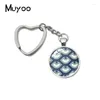 Portachiavi 2024 White Blue Wave Heart Heartchain Modello in stile giapponese Glass Dome Regalo per gioielli Cabochon