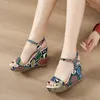 Women Sandals Wedge Platform أحذية السيدات مثيرة عالية الكعب مضخات الصيف زقزقة الظهر الفهد الفهد واحد كلمة واحدة الصندل 2023 240424