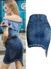 Röcke hohe Taille Jeans Rock Frauen Frühling Sommer sexy Wrap Hip unregelmäßig Länge Perlen Jean Mini Bleistift für