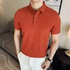 MENS KORT SLEEVED POLO SHIRT 2024 Summer British Style Solid Color Casual Tshirt Pure Cotton Slim fit Fashion Men Clothing 240425