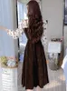 Casual Dresses Floral Long Sleeve Midi Dress Autumn Winter Thck Warm Corduroy 2024 Elegant Women Bodycon Party Evening Maxi